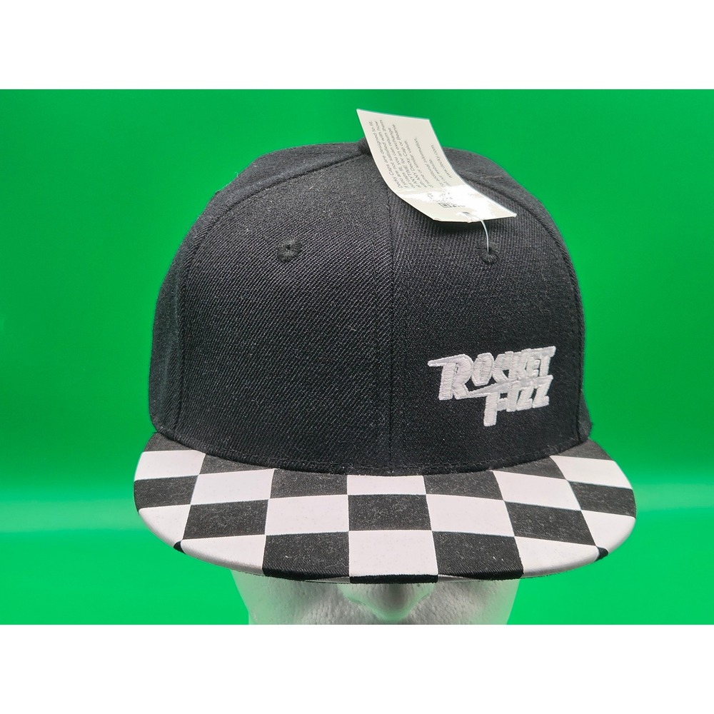 Rocket Fizz Soda Shop Decky Snapback Hat Black Checkered Flat Brim Cap NWT
